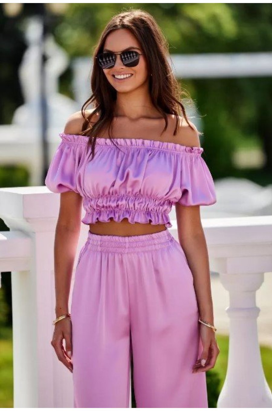 Bluza crop de dama, lila, din satin, incretita, MarbellaR Bluza crop de dama, lila, din satin, incretita, MarbellaR 1 - jojofashion.ro