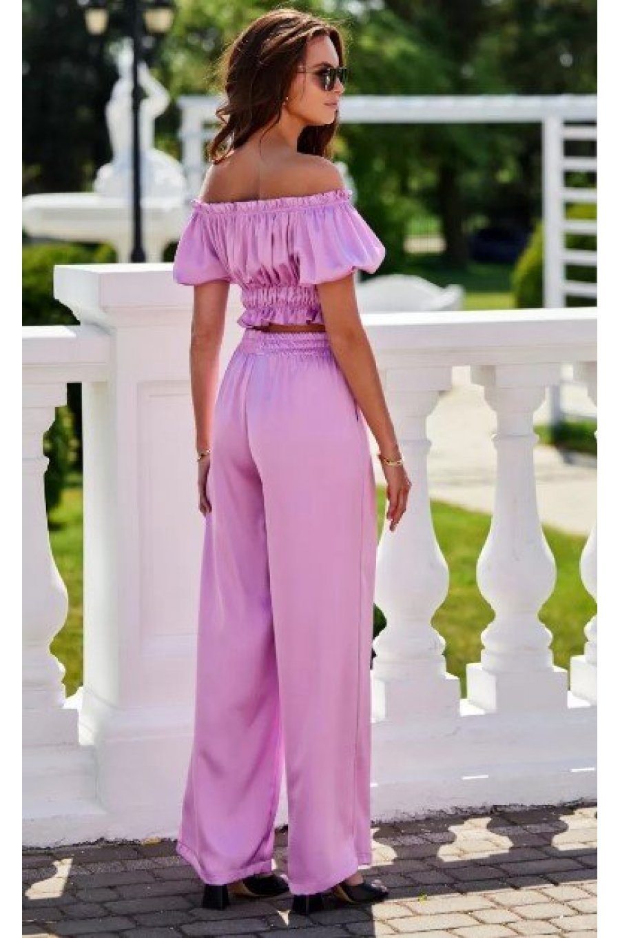 Bluza crop de dama, lila, din satin, incretita, MarbellaR Bluza crop de dama, lila, din satin, incretita, MarbellaR 2 - jojofashion.ro