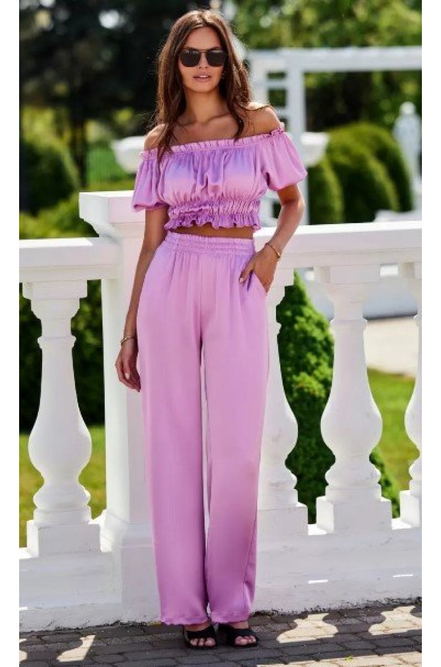 Bluza crop de dama, lila, din satin, incretita, MarbellaR Bluza crop de dama, lila, din satin, incretita, MarbellaR 3 - jojofashion.ro