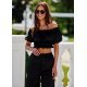 Bluza crop de dama, neagra, din satin, incretita, MarbellaR Bluza crop de dama, neagra, din satin, incretita, MarbellaR 2 - jojofashion.ro