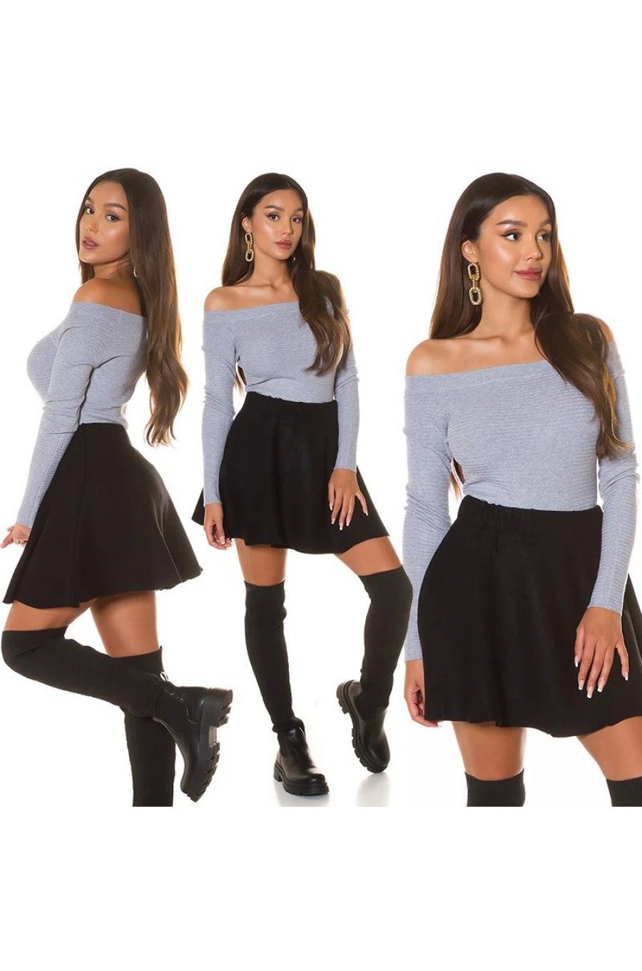 Bluza dama cu umerii goi vascoza gri Vallak 5 - jojofashion.ro