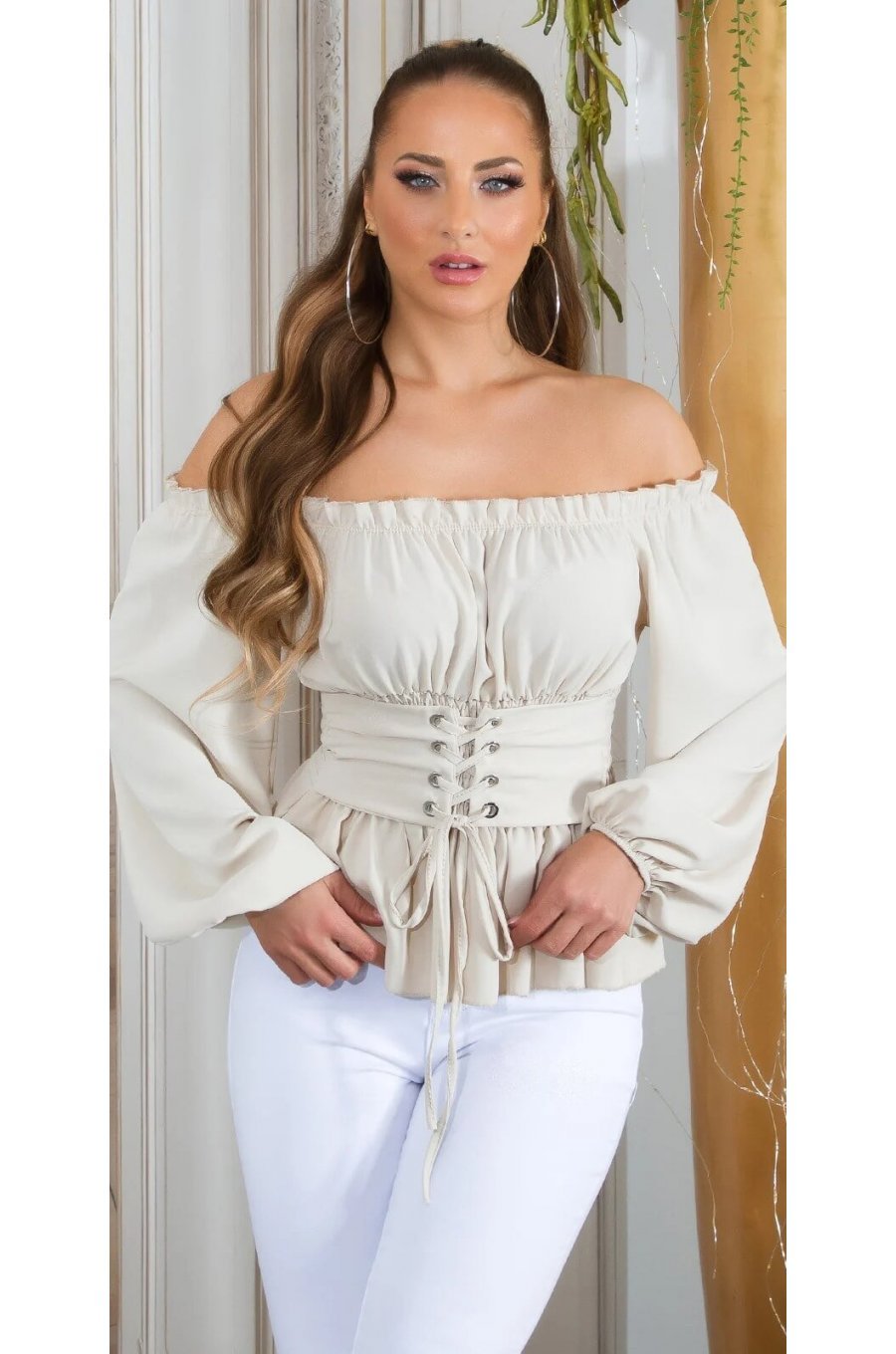 Bluza dama bej eleganta tip corset Chloe Bluza dama bej eleganta tip corset Chloe 1 - jojofashion.ro