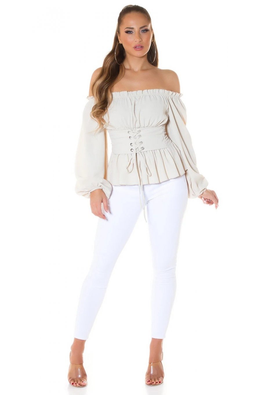Bluza dama bej eleganta tip corset Chloe Bluza dama bej eleganta tip corset Chloe 3 - jojofashion.ro