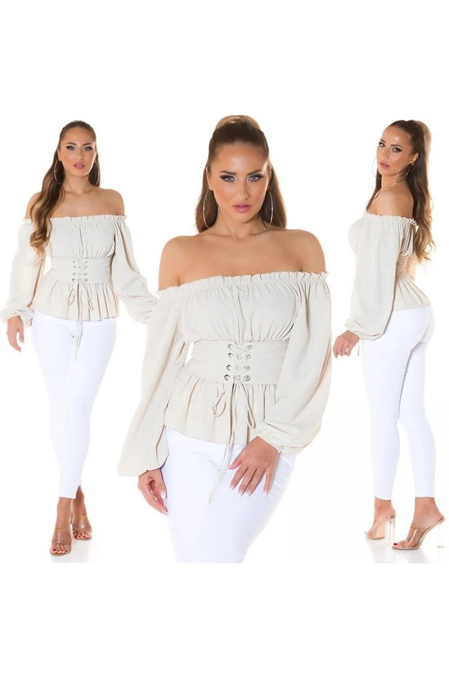 Bluza dama bej eleganta tip corset Chloe Bluza dama bej eleganta tip corset Chloe 4 - jojofashion.ro