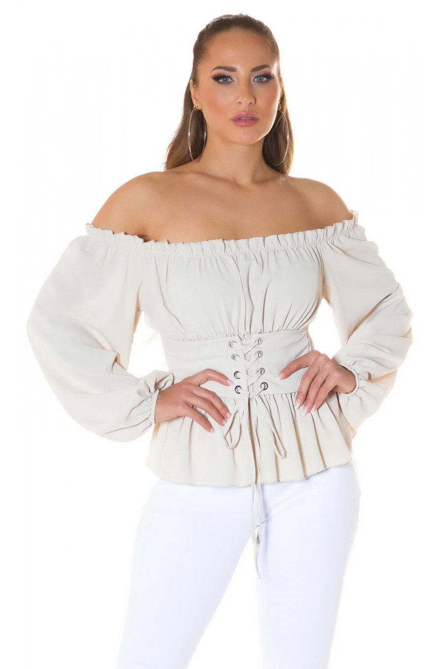 Bluza dama bej eleganta tip corset Chloe Bluza dama bej eleganta tip corset Chloe 5 - jojofashion.ro