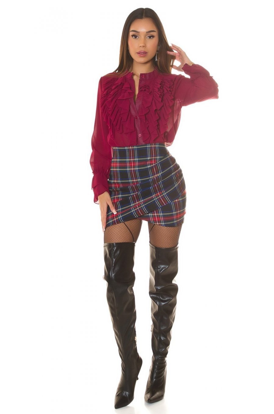 Bluza dama, burgundy, cu volane pe bust si maneca lunga, Azucena Bluza dama, burgundy, cu volane pe bust si maneca lunga, Azucena 6 - jojofashion.ro