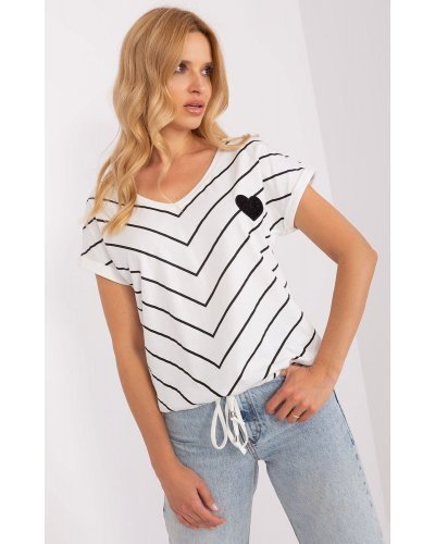 Bluza dama casual, din bumbac, alba cu dungi negre, cu maneca scurta, Merve Bluze dama, Bluza dama casual, din bumbac, alba cu dungi negre, cu maneca scurta, Merve - jojofashion.ro