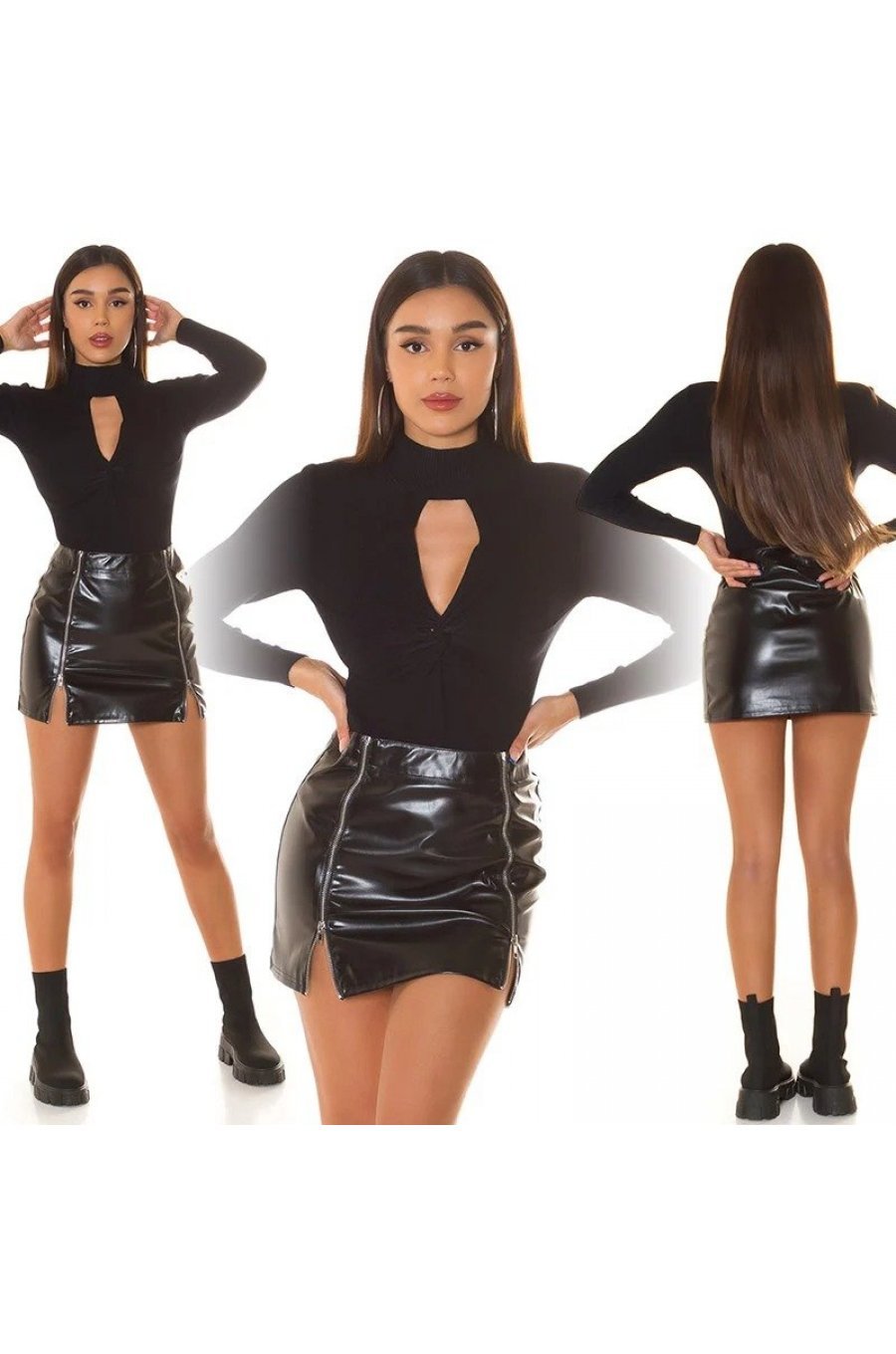 Bluza dama casual, vascoza neagra, cu maneca lunga, Elishia Bluza dama casual, vascoza neagra, cu maneca lunga, Elishia 6 - jojofashion.ro