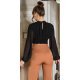 Bluza dama crop, eleganta, din vascoza neagra, cu maneca lunga, Camelia 3 - jojofashion.ro