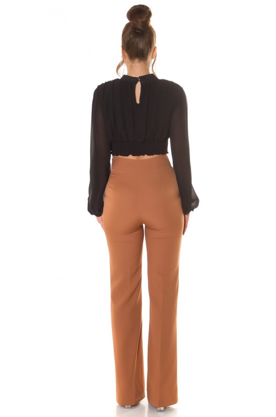 Bluza dama crop, eleganta, din vascoza neagra, cu maneca lunga, Camelia 4 - jojofashion.ro