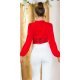 Bluza dama crop eleganta rosie, cu dantela si maneca lunga, Ami Bluza dama crop eleganta rosie, cu dantela si maneca lunga, Ami 3 - jojofashion.ro