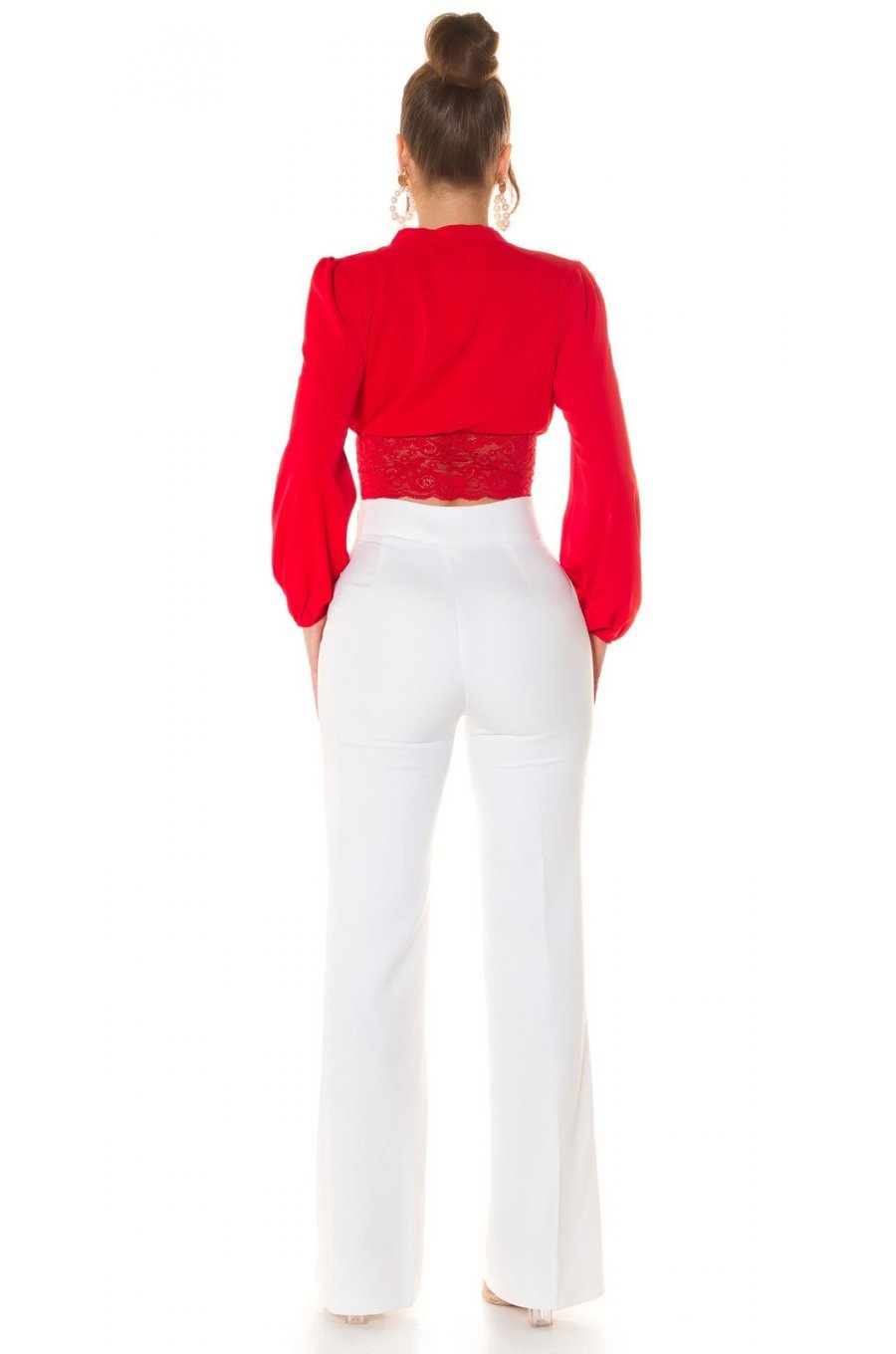 Bluza dama crop eleganta rosie, cu dantela si maneca lunga, Ami Bluza dama crop eleganta rosie, cu dantela si maneca lunga, Ami 4 - jojofashion.ro