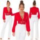 Bluza dama crop eleganta rosie, cu dantela si maneca lunga, Ami Bluza dama crop eleganta rosie, cu dantela si maneca lunga, Ami 6 - jojofashion.ro