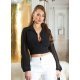 Bluza dama crop, neagra, vaporoasa, cu maneca lunga, Rosalinde Bluza dama crop, neagra, vaporoasa, cu maneca lunga, Rosalinde 2 - jojofashion.ro