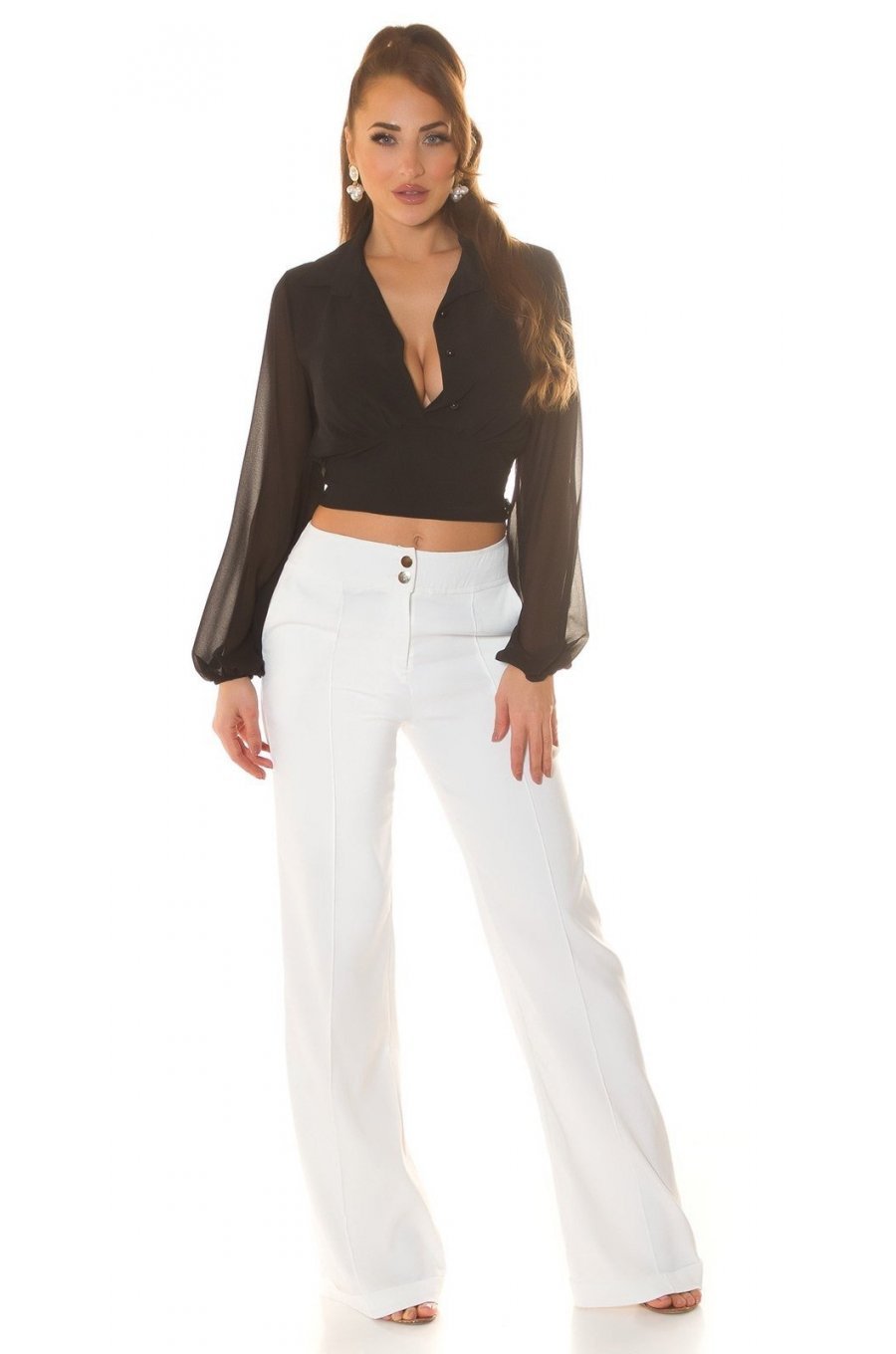 Bluza dama crop, neagra, vaporoasa, cu maneca lunga, Rosalinde Bluza dama crop, neagra, vaporoasa, cu maneca lunga, Rosalinde 3 - jojofashion.ro