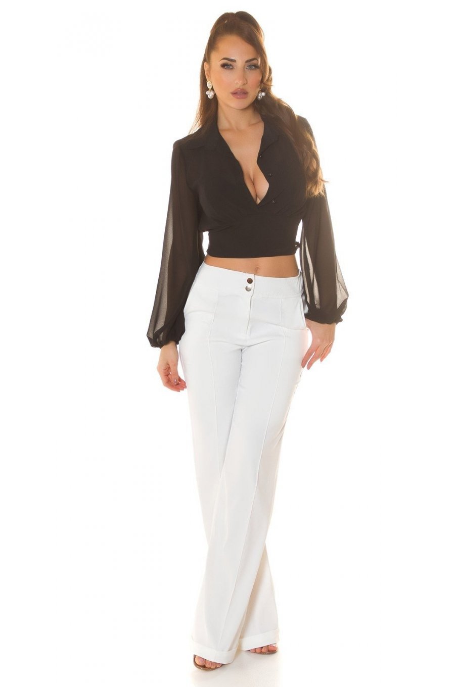 Bluza dama crop, neagra, vaporoasa, cu maneca lunga, Rosalinde Bluza dama crop, neagra, vaporoasa, cu maneca lunga, Rosalinde 6 - jojofashion.ro