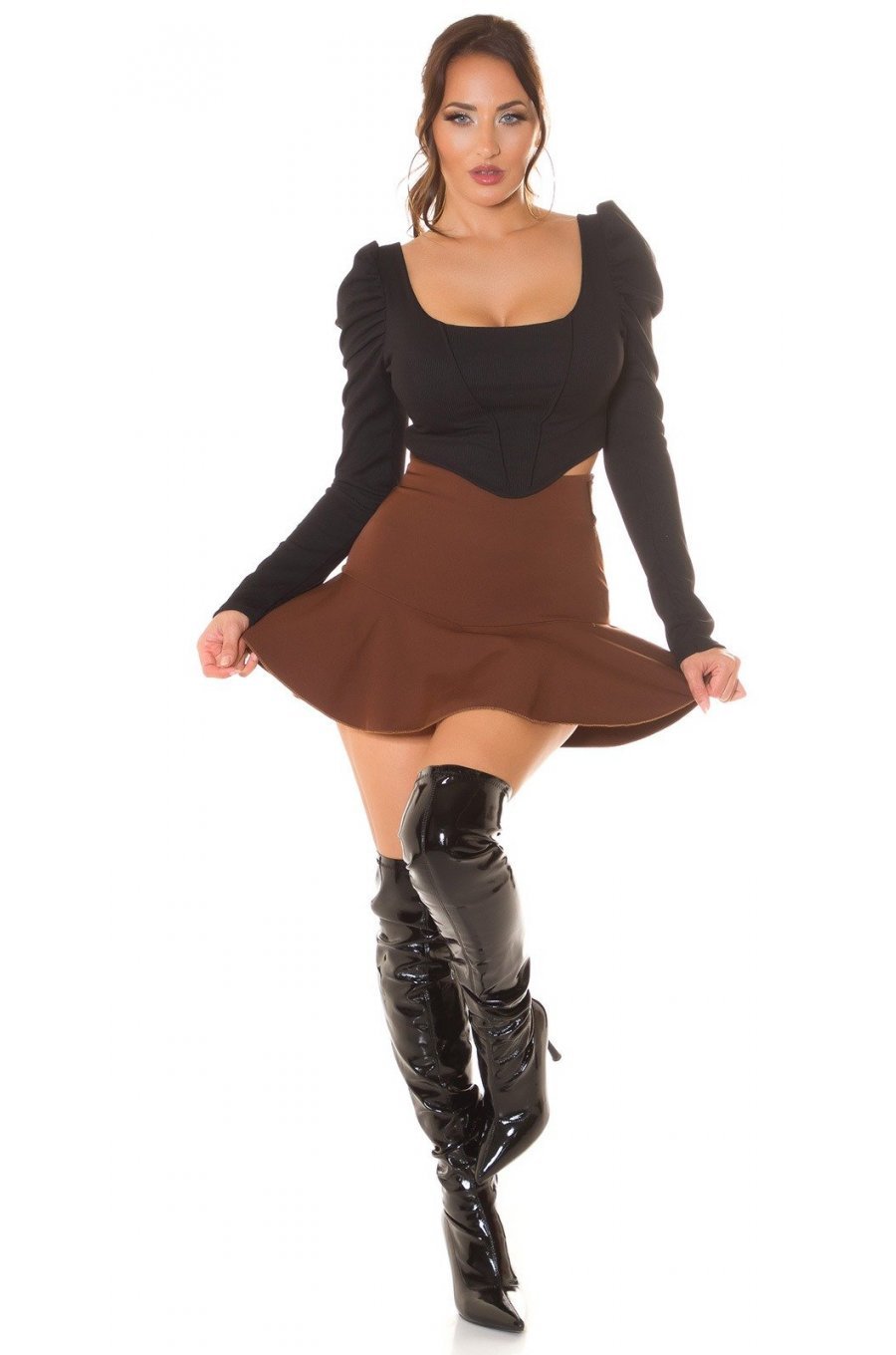Bluza dama crop stil corset, neagra, cu maneca lunga, Josephine Bluza dama crop stil corset, neagra, cu maneca lunga, Josephine 3 - jojofashion.ro