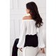 Bluza dama cu floare, din satin, alba, cu umerii goi si maneca lunga, RosieR Bluza dama cu floare, din satin, alba, cu umerii goi si maneca lunga, RosieR 3 - jojofashion.ro