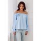 Bluza dama cu floare, din satin, baby blue, cu umerii goi si maneca lunga, RosieR 2 - jojofashion.ro