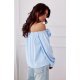 Bluza dama cu floare, din satin, baby blue, cu umerii goi si maneca lunga, RosieR 3 - jojofashion.ro