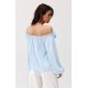 Bluza dama cu floare, din satin, baby blue, cu umerii goi si maneca lunga, RosieR 4 - jojofashion.ro