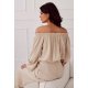 Bluza dama cu floare, din satin, bej, cu umerii goi si maneca lunga, RosieR Bluza dama cu floare, din satin, bej, cu umerii goi si maneca lunga, RosieR 3 - jojofashion.ro