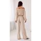 Bluza dama cu floare, din satin, bej, cu umerii goi si maneca lunga, RosieR Bluza dama cu floare, din satin, bej, cu umerii goi si maneca lunga, RosieR 5 - jojofashion.ro