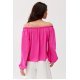 Bluza dama cu floare, din satin, roz fucsia, cu umerii goi si maneca lunga, RosieR 4 - jojofashion.ro