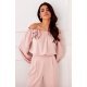 Bluza dama cu floare, din satin, roz pudra, cu umerii goi si maneca lunga, RosieR 4 - jojofashion.ro
