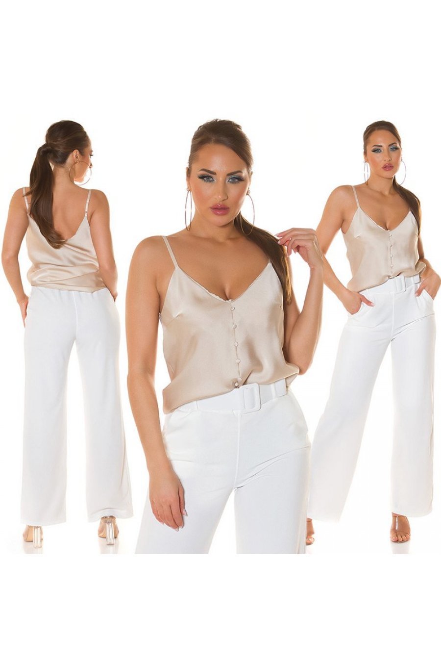 Bluza dama eleganta, din satin bej, Veronika Bluza dama eleganta, din satin bej, Veronika 6 - jojofashion.ro