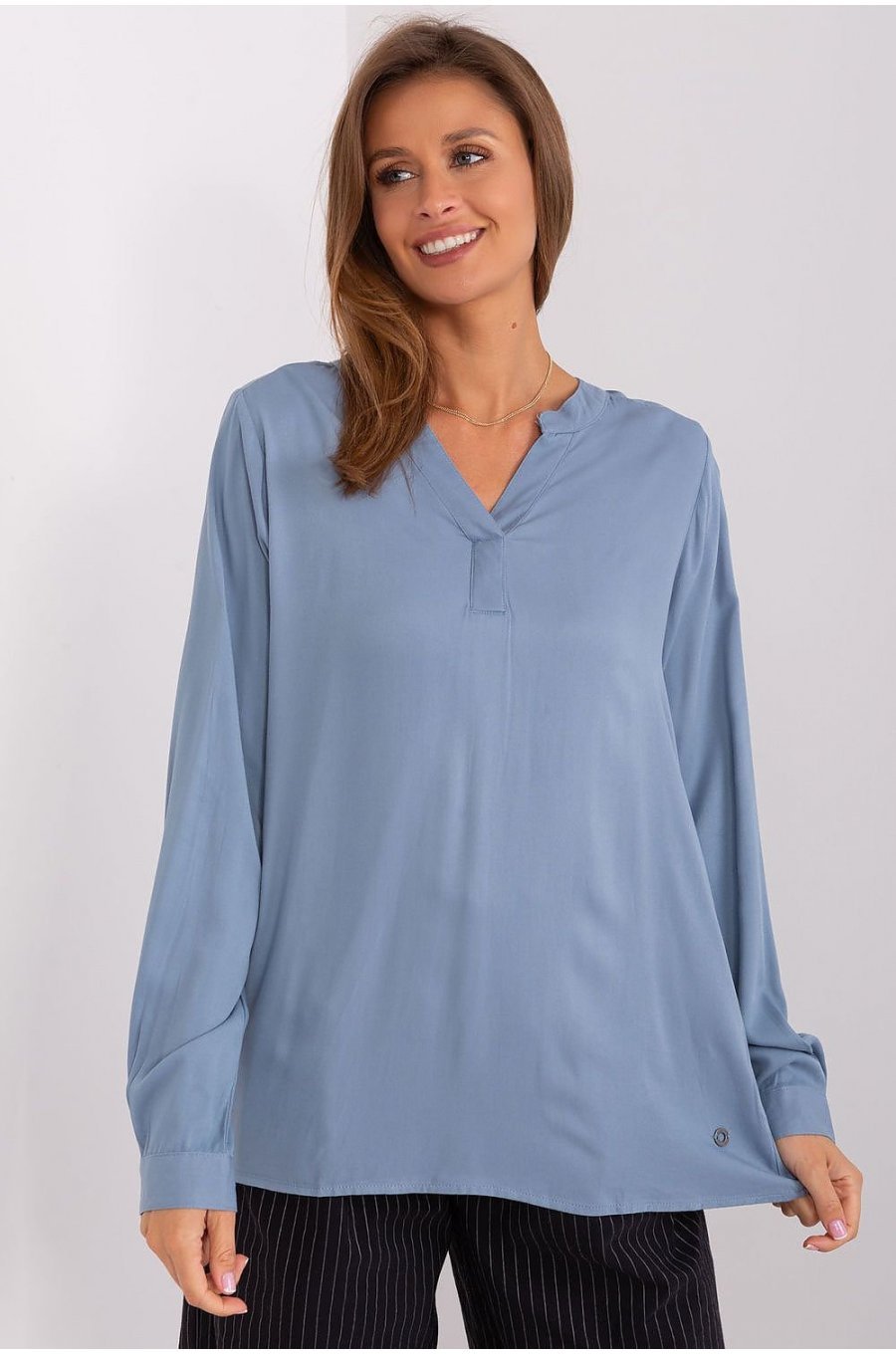 Bluza dama eleganta, din vascoza, bleu, vaporoasa, cu maneca lunga, Summers 1 - jojofashion.ro