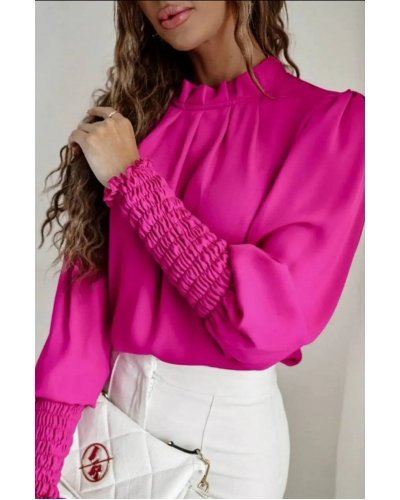Bluza dama eleganta, din voal roz magenta, cu maneca lunga, Fabia Bluze dama, Bluza dama eleganta, din voal roz magenta, cu maneca lunga, Fabia - jojofashion.ro