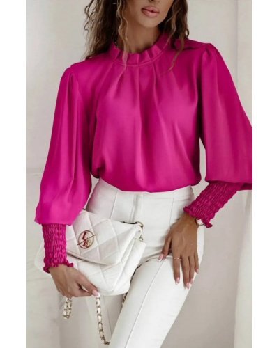 Bluza dama eleganta, din voal roz magenta, cu maneca lunga, Fabia Bluze dama, Bluza dama eleganta, din voal roz magenta, cu maneca lunga, Fabia - jojofashion.ro