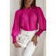 Bluza dama eleganta, din voal roz magenta, cu maneca lunga, Fabia 3 - jojofashion.ro