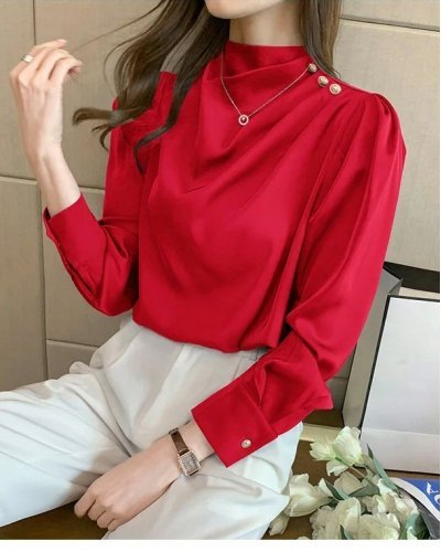 Bluza dama eleganta, rosie, cu maneca lunga, vaporoasa, Angelia Bluze dama, Bluza dama eleganta, rosie, cu maneca lunga, vaporoasa, Angelia - jojofashion.ro