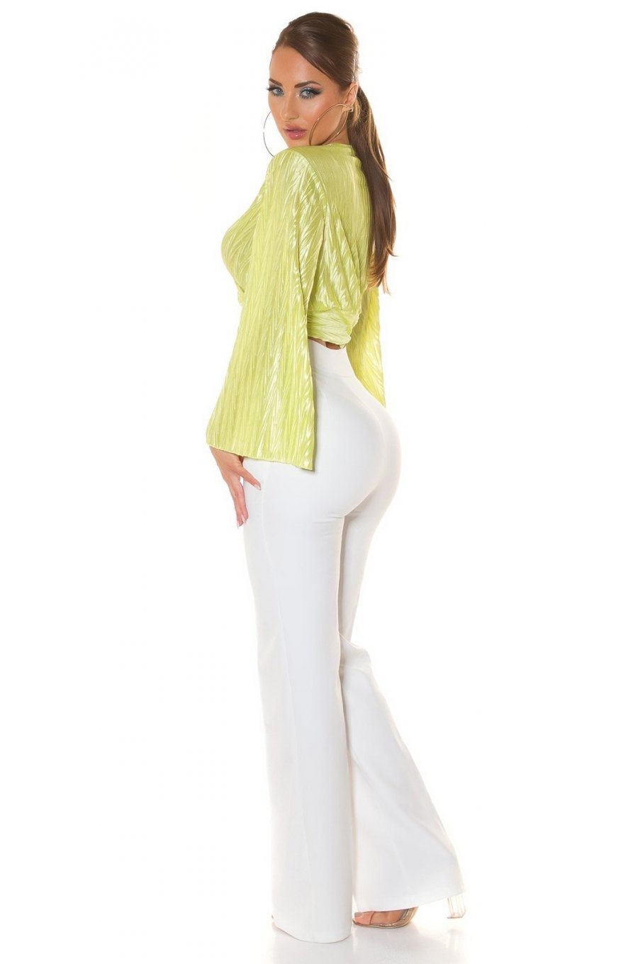 Bluza dama eleganta, verde light, cu maneca lunga, petrecuta, Ilys 4 - jojofashion.ro