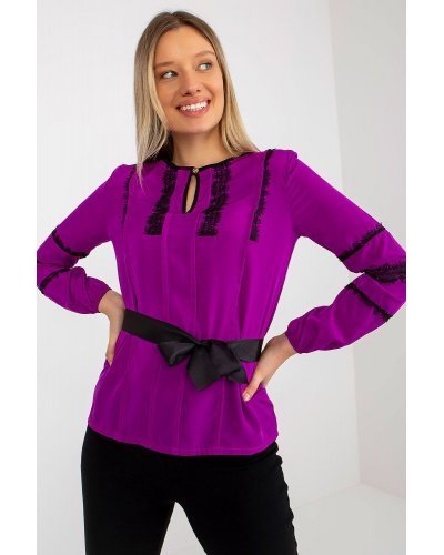 Bluza dama eleganta, violet, cu dantela neagra si maneca lunga, Mirage Bluze dama, Bluza dama eleganta, violet, cu dantela neagra si maneca lunga, Mirage - jojofashion.ro