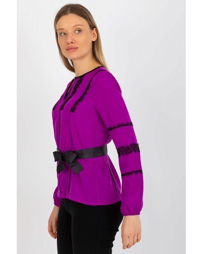 Bluza dama eleganta, violet, cu dantela neagra si maneca lunga, Mirage Bluze dama, Bluza dama eleganta, violet, cu dantela neagra si maneca lunga, Mirage - jojofashion.ro