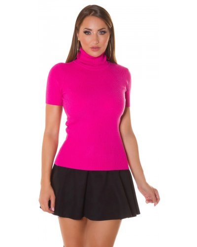 Bluza dama maleta cu maneci scurte vascoza roz ciclam Basic - jojofashion.ro