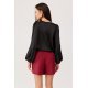 Bluza dama neagra din satin cu floare si maneca lunga EvelynR Bluza dama neagra din satin cu floare si maneca lunga EvelynR 3 - jojofashion.ro