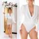 Bluza dama tip body, alba, cu maneca lunga si decolteu in V, Lorisa 3 - jojofashion.ro