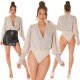 Bluza dama tip body, bej, cu maneca lunga si decolteu in V, Lorisa 3 - jojofashion.ro