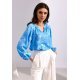 Bluza dama tip tunica, baby blue cu flori, vaporoasa, cu maneca lunga, ClaraR 2 - jojofashion.ro