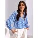 Bluza dama tip tunica, bleu cu print alb, vaporoasa, cu maneca lunga, ClaraR 2 - jojofashion.ro