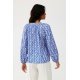 Bluza dama tip tunica, bleu cu print alb, vaporoasa, cu maneca lunga, ClaraR 3 - jojofashion.ro