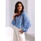 Bluza dama tip tunica, bleu cu print alb, vaporoasa, cu maneca lunga, ClaraR 5 - jojofashion.ro