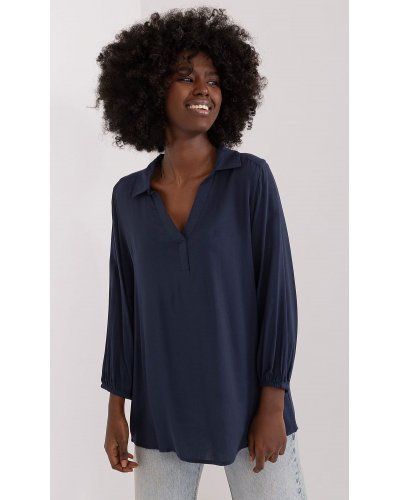 Bluza dama tip tunica, din vascoza, bleumarin, cu maneca lunga, Indilla Bluze dama, Bluza dama tip tunica, din vascoza, bleumarin, cu maneca lunga, Indilla - jojofashion.ro