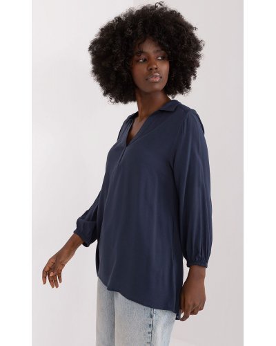 Bluza dama tip tunica, din vascoza, bleumarin, cu maneca lunga, Indilla Bluze dama, Bluza dama tip tunica, din vascoza, bleumarin, cu maneca lunga, Indilla - jojofashion.ro