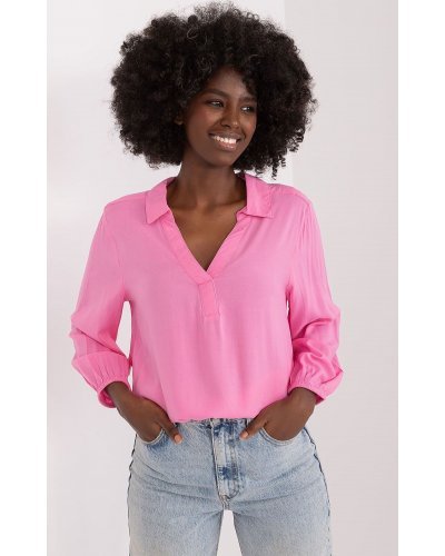 Bluza dama tip tunica, din vascoza, roz, cu maneca lunga, Indilla Bluze dama, Bluza dama tip tunica, din vascoza, roz, cu maneca lunga, Indilla - jojofashion.ro