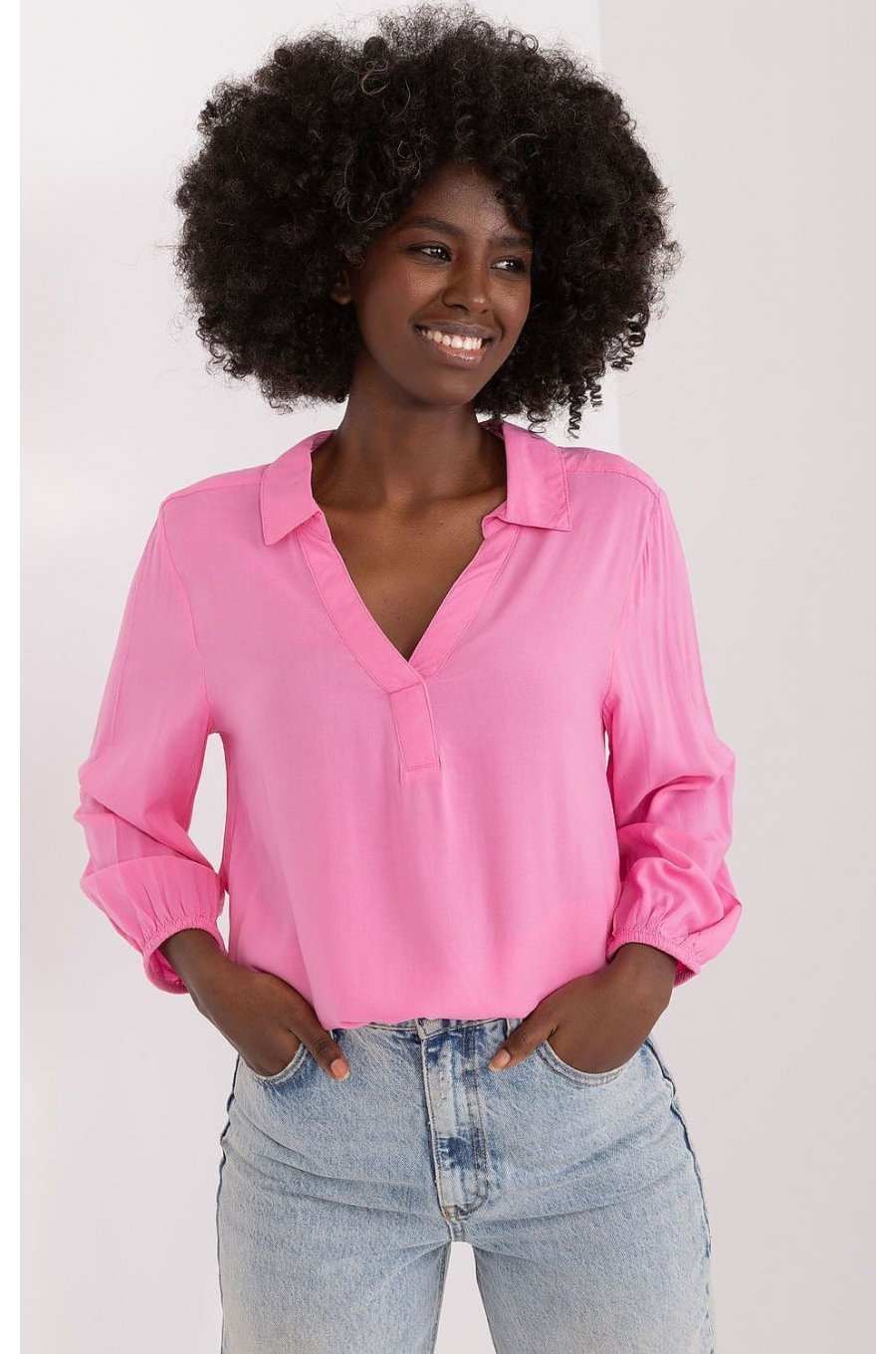 Bluza dama tip tunica, din vascoza, roz, cu maneca lunga, Indilla Bluza dama tip tunica, din vascoza, roz, cu maneca lunga, Indilla 1 - jojofashion.ro